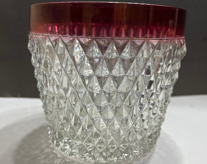 Indiana Glass Diamond Point Ice Bucket,  Diamond Point Ruby Flash Band Ice Bucket