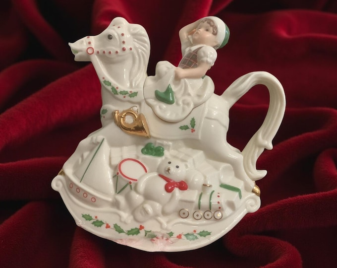 Lenox Holiday Elf Rocking Horse Teapot: Santa's Toy Shop