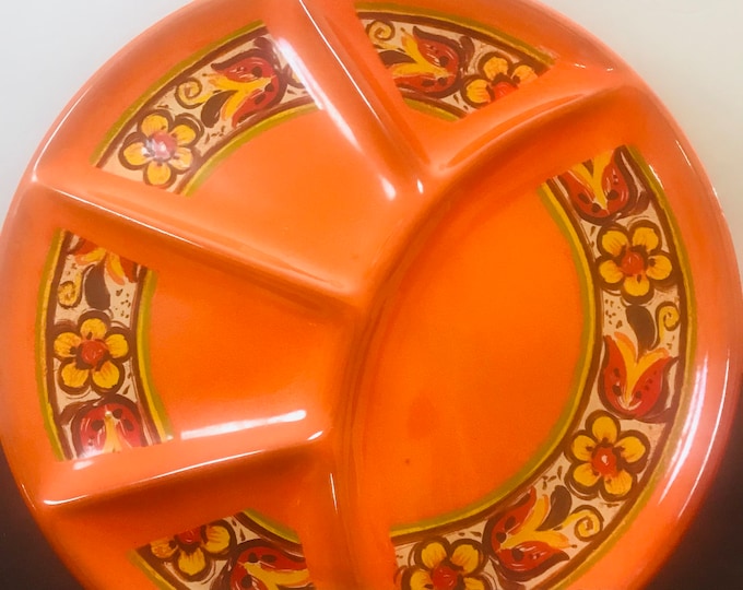 Wissterling Feinkeramik Grill Plates,  Germany Gepruft Sectional Plates/ Orange Grill Plates