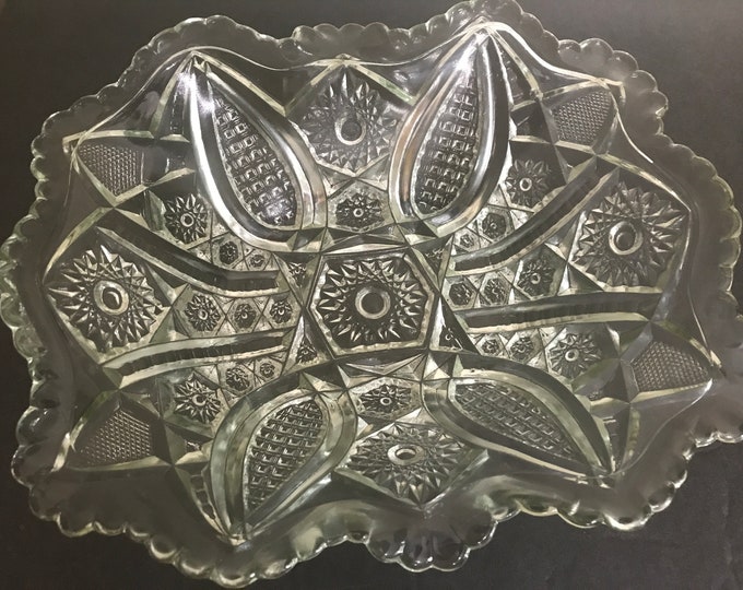 Fruit Bowl EAPG Indiana Glass Company, Paneled Daisy, Fine Cut Clear
