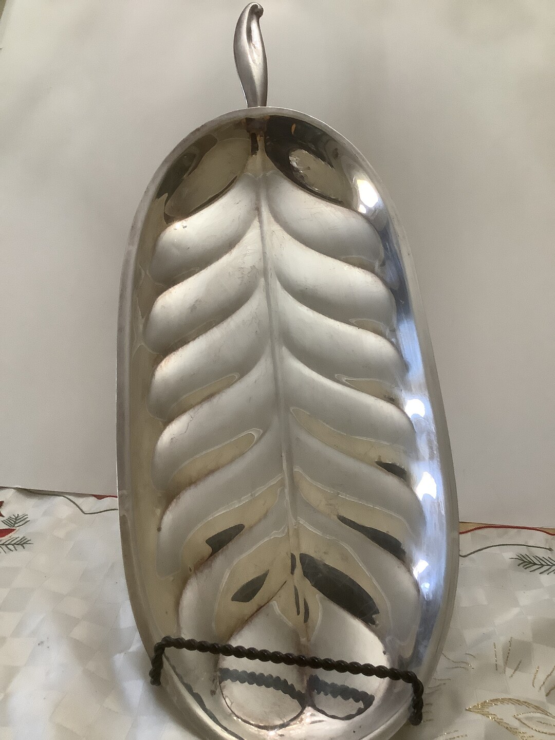 Long Silver Plate Leaf Serving Tray Elongated Leaf Etsy