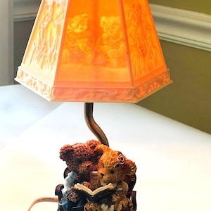 Story Bears Resin Child’s Accent Lamp with Reverse Painted Embossed Lithopane Shade