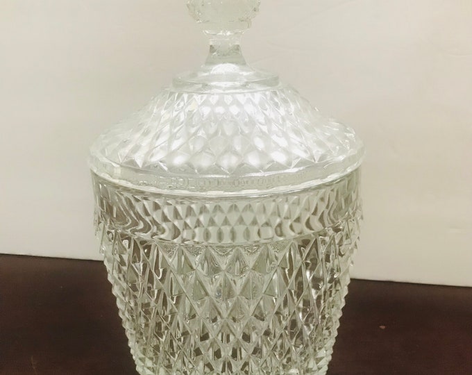 Indiana Glass Diamond Point Ice Bucket, Barware,  Cocktail Hour Ice Cube Holder, Giftware