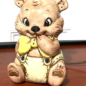 Vintage Ceramic Child’s Room lamp, Baby Shower Gift, Lighted Ceramic Teddy Night Lamp