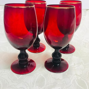 Ruby Red Wine, Water Goblets with Gold Band, Golden Ruby by Home Essentials