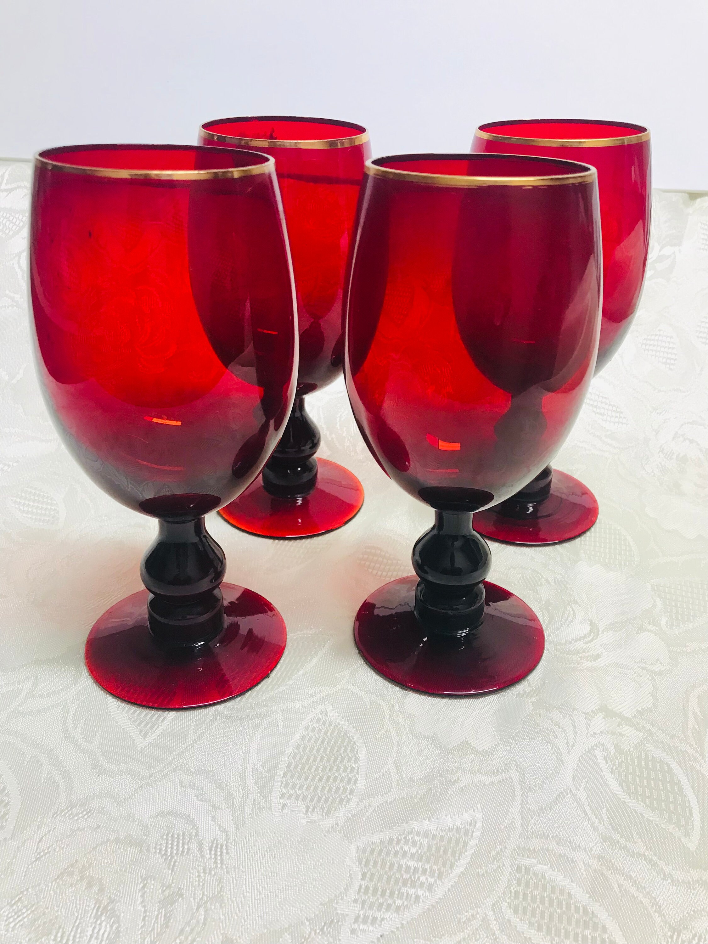 Golden Ruby by Home Essentials Ruby Red Wine Water Goblets With