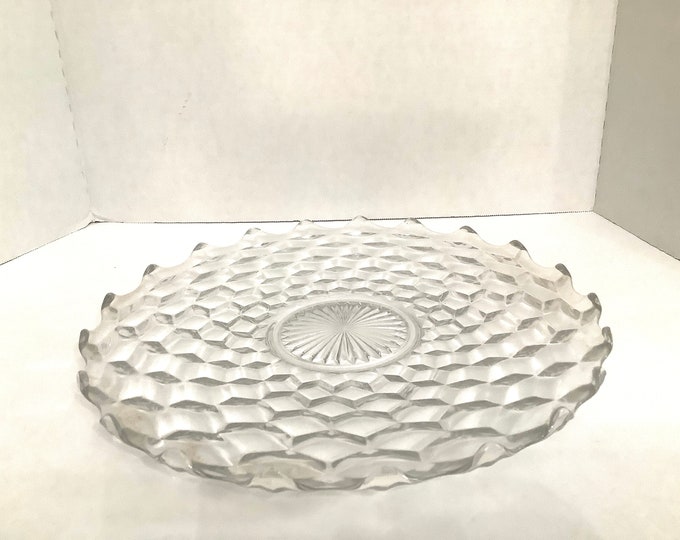 Fostoria American Clear Cake Plate/ Platter/ Cube Design