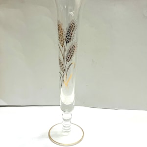 Gold Cattails Bud Vase, Clear Glass Single Flower Holder