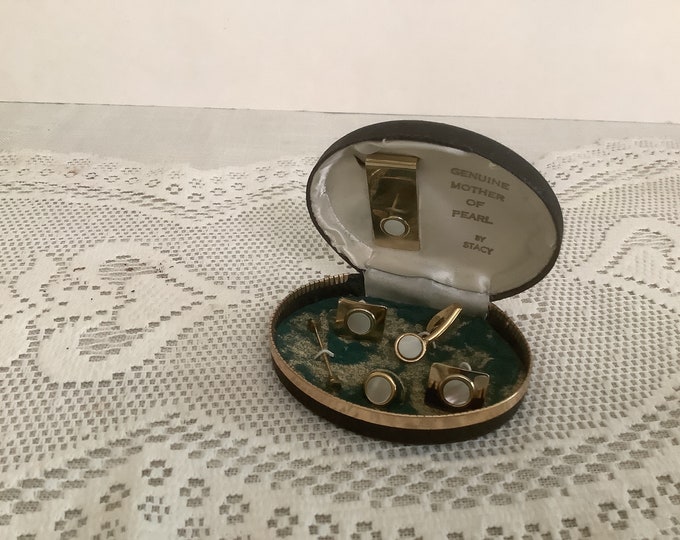 Genuine Mother of Pearl Men Jewelry by Stacy, Cuff Link, Money Clip, Tie Bar, Tie Clip