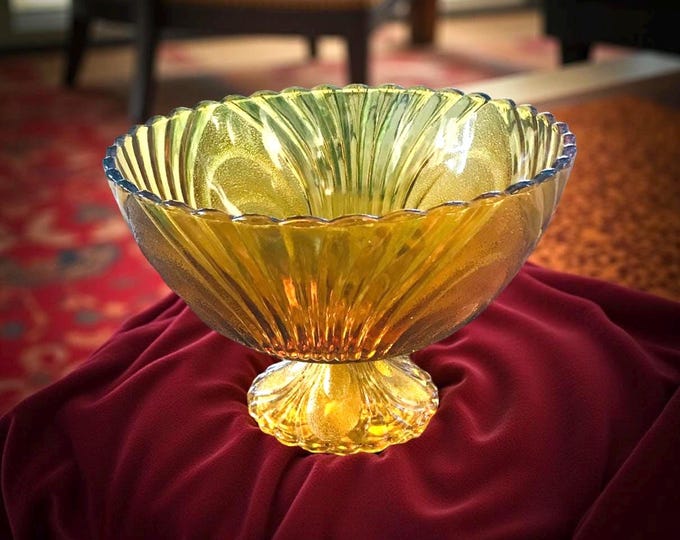 Vintage Brockway Amber Glass Pedestal Bowl: Art Nouveau Centerpiece