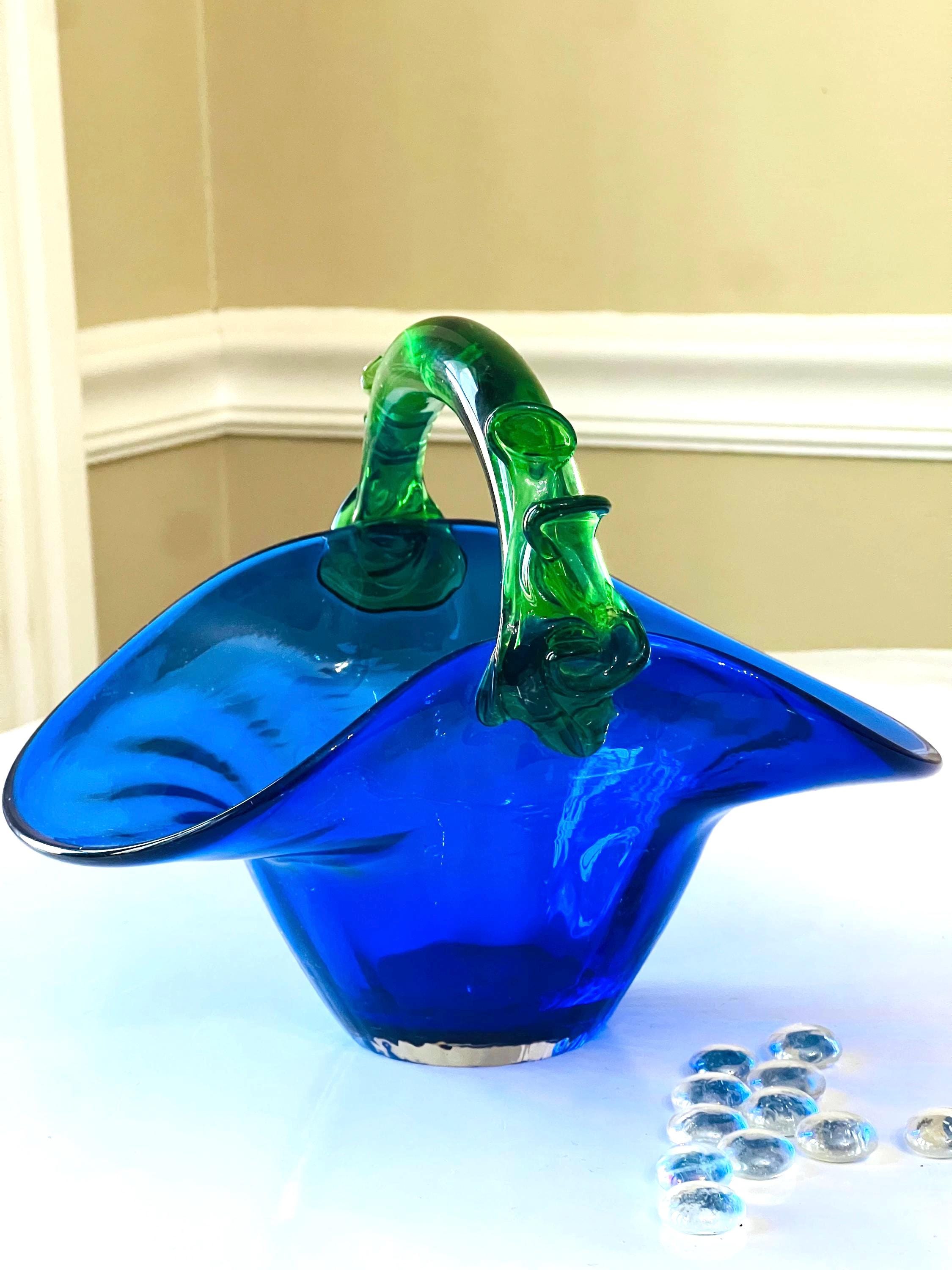 Tiffany & Co Cobalt Blue Art Glass Basket Bowl, Giftware, Home