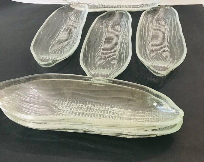 Clear Textured Corn on Cob Dish by Javit/ Clear Glass Corn on Cob Dishes