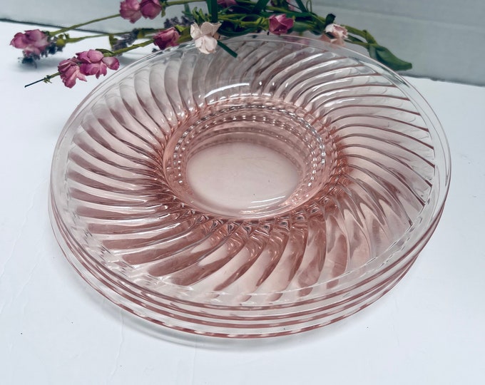 Twisted Optic Pink Nine Inch Plates by Imperial Glass-Ohio