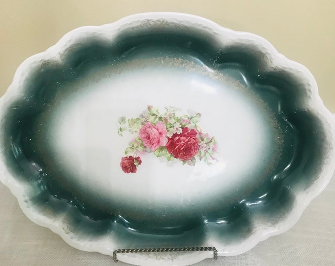 Homer Laughlin Hudson Platter, Red, Pink Roses, Serving Platter, Antique