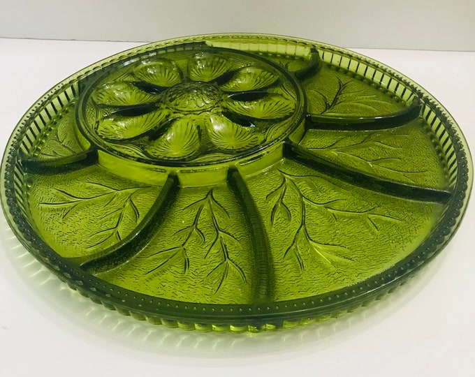 Indiana Glass Tree of Life Platter, Devil Egg/Relish Dish/Oyster Platter,  vintage Serving Platter,