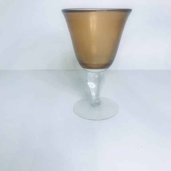 Vintage Hand-Blown Amber Goblets Bulbous Clear Stem/ Artland/ Thanksgiving Tablescape