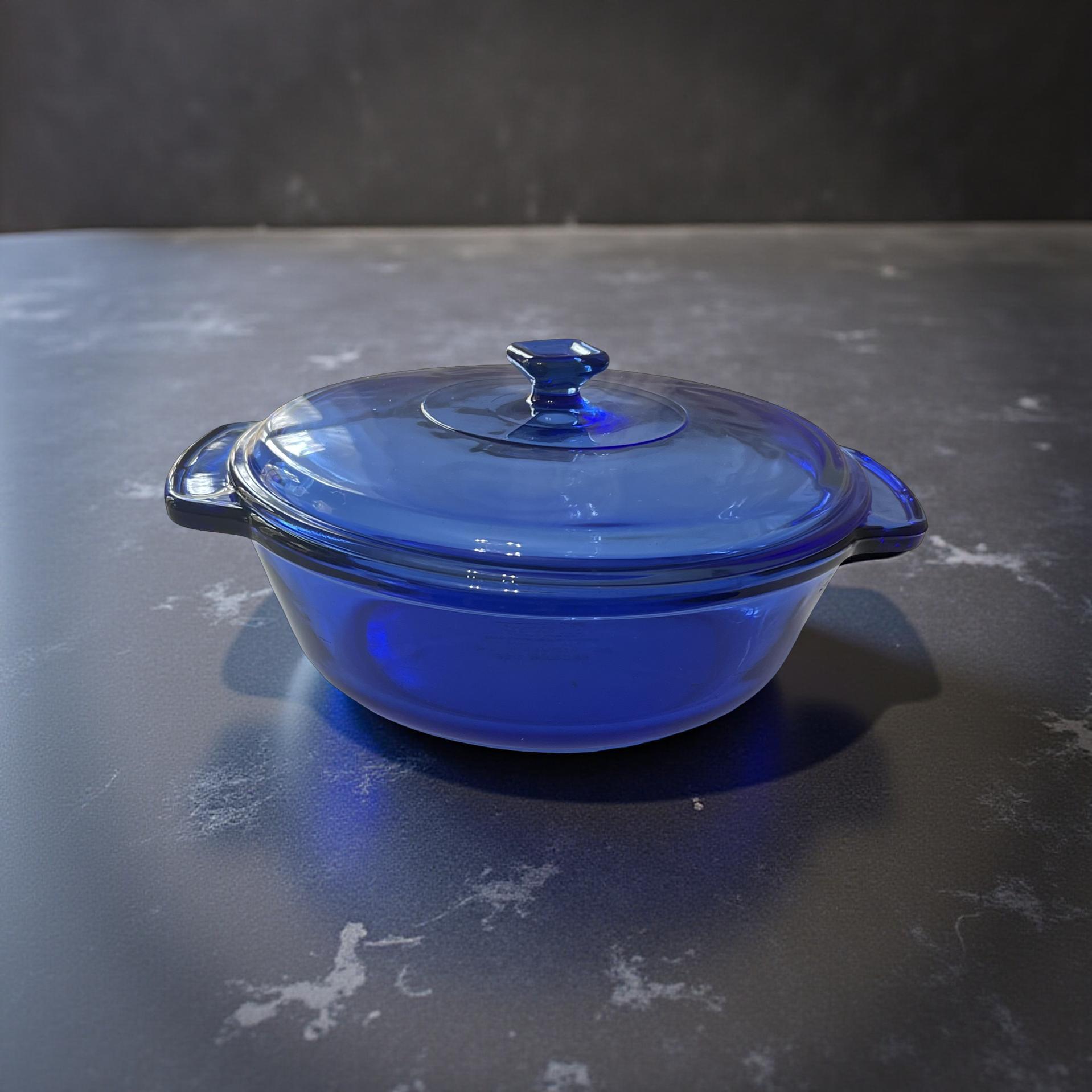 Vintage Anchor Hocking Cobalt Blue Round Covered 2 Qt Casserole