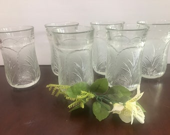 RARE; Indiana Glass Pebble Clear Leaf, Cabbage Leaf Tumblers/ Coolers/ Snack Plates