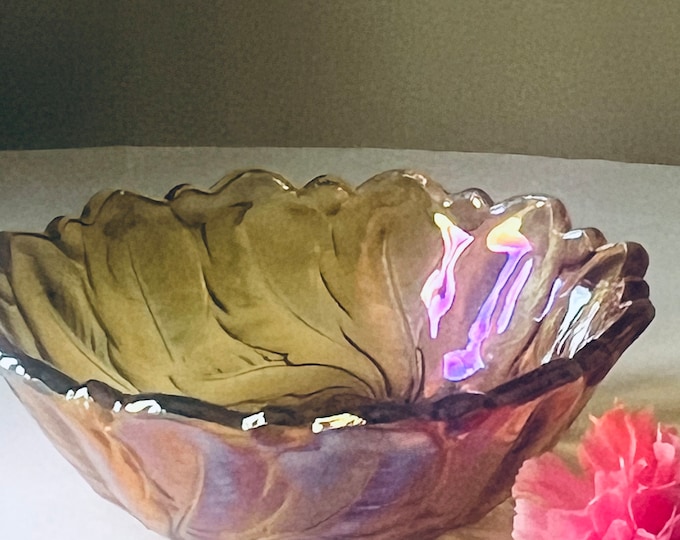 Wild Rose Amber Carnival Bowl by Indiana Glass, Nine Inch Carnival Glass Bowl