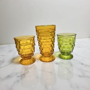 Vintage Avocado & Amber Cube Tumblers: Whitehall Colony Juice Glasses
