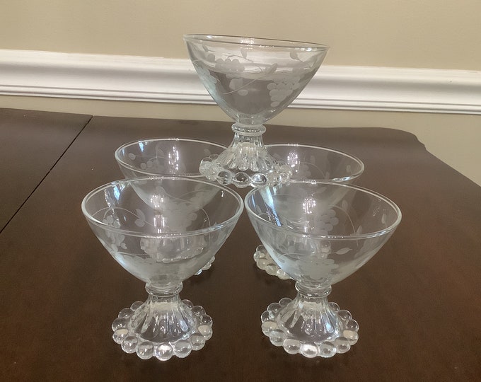 Champagne Goblets/ Tall Sherbet Glass,  Grape and Leaves  Coupe Goblets by Standard  Glass, Stem # 736, Cut #3 Grapes