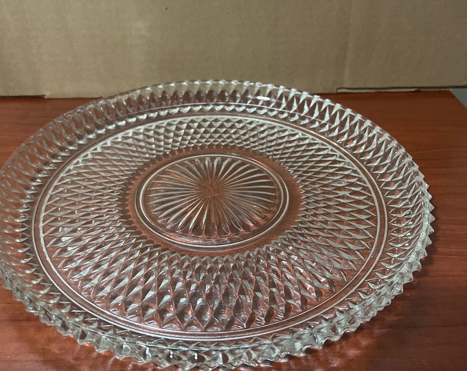 Indiana Glass Clear Diamond Point Torte Plate, Serving Tray, Hors-d’oeuvre, Appetizer Tray,  Finger Foods Tray, Sandwich Tray