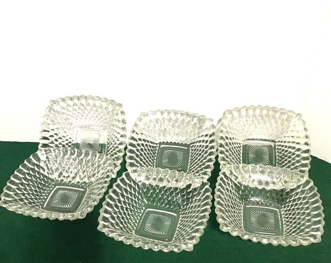 Square Diamond Point Salad or Fruit Bowls, Serving Bowl, and Six Individual Serving Bowls