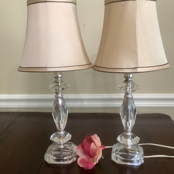 Lucite and Glass Lamps with Silver Finishing/ Table Lamp/ Lamp Shades