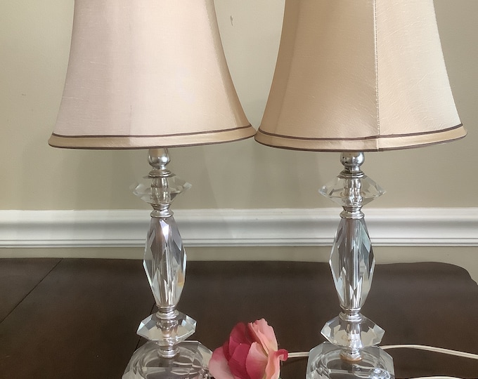 Lucite and Glass Lamps with Silver Finishing, Table Lamps