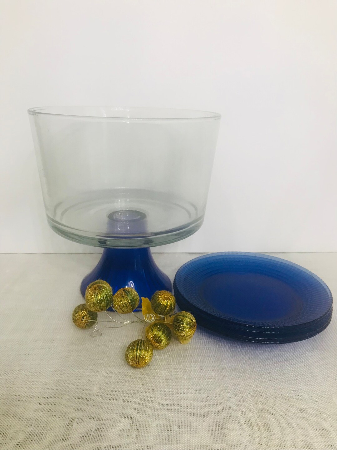 ANCHOR HOCKING MONACO Trifle Bowl Cobalt Blue Pedestal Etsy