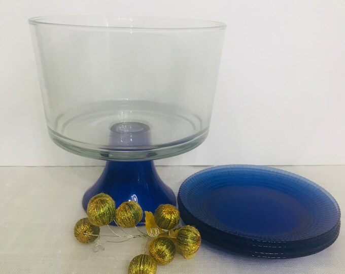 ANCHOR HOCKING MONACO Trifle Bowl Cobalt Blue Pedestal Dessert Bowl Etsy