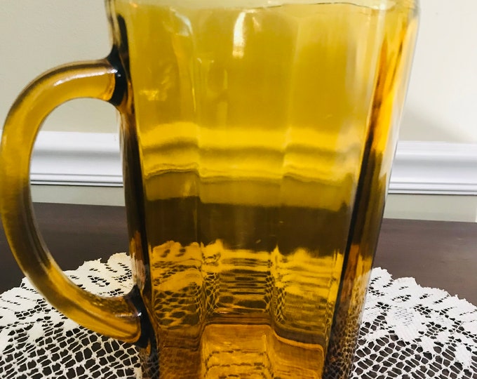 Anchor Hocking Paneled Pitcher, Ice tea Pitcher, Amber Colored Pitcher, Barware Pitcher