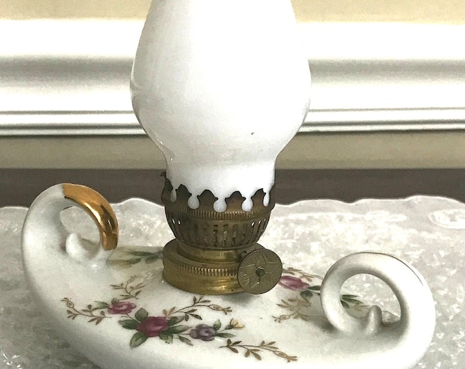 Miniature Genie Oil lamp by Nippon Yoko Boeki Company Small Oil Lamp With A Milk Glass Chimney, Wick burning Oil Lamp