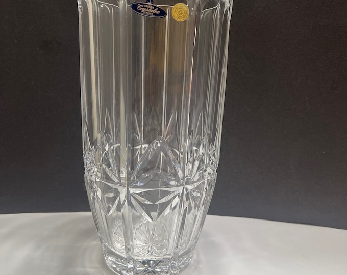 Bohemia Crystal Vase 10” Tall Hand Cut 24% pbo Clear Crystal Vase/ Gift for Mom, Gift for Her