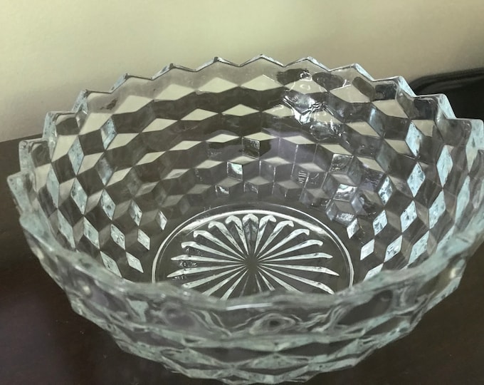 Vintage Indiana Colony Whitehall Glass Serving Bowl Clear Salad Vegetable  Cube
