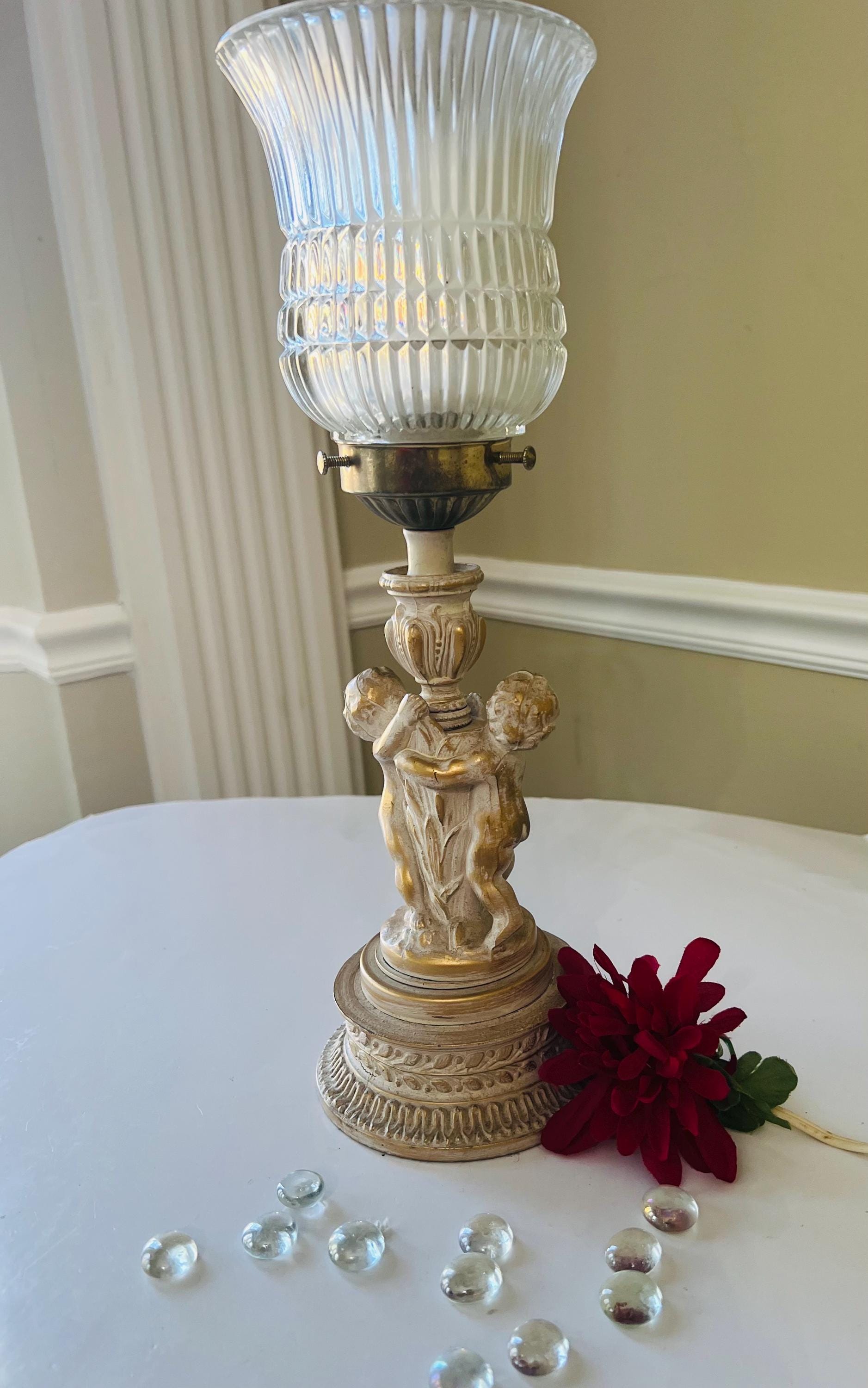 Vintage Cherub Angel Table Lamp Gold Hollywood Regency Victorian Parlor