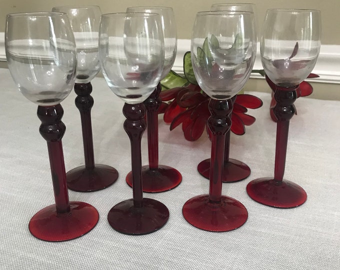 Vintage Ruby Red Wine Goblets, Cordial Goblets, Holiday Toasting, After Dinner Drink Goblets