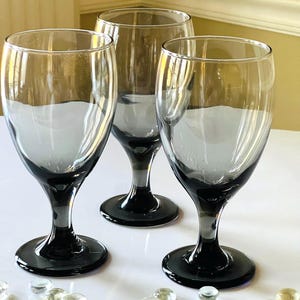Vintage 1990 Smokey Gray Wine Goblets, Sixteen Ounce Wine Goblets