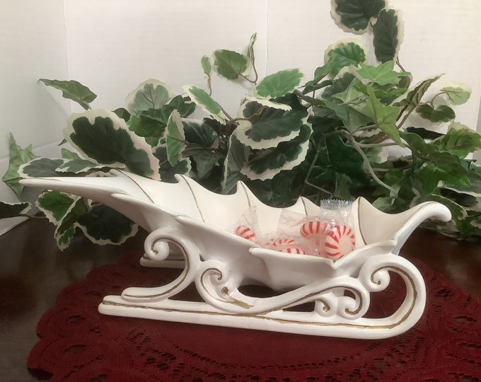 Atlantic Mold 11” White Holy Leaf Sleigh Candy Dish