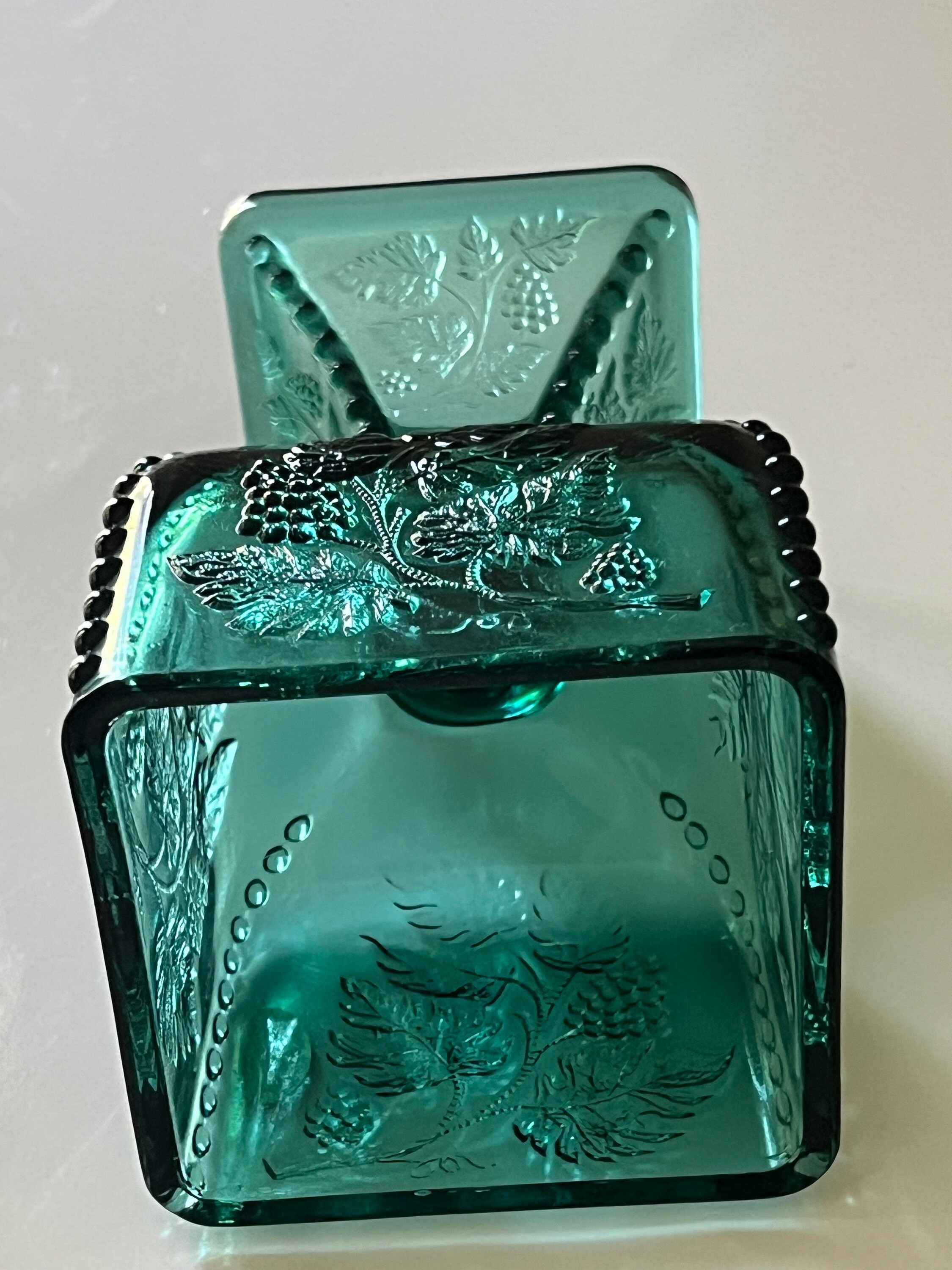Vintage Fenton Spruce Green 7 1/2 Inch Square Covered Candy