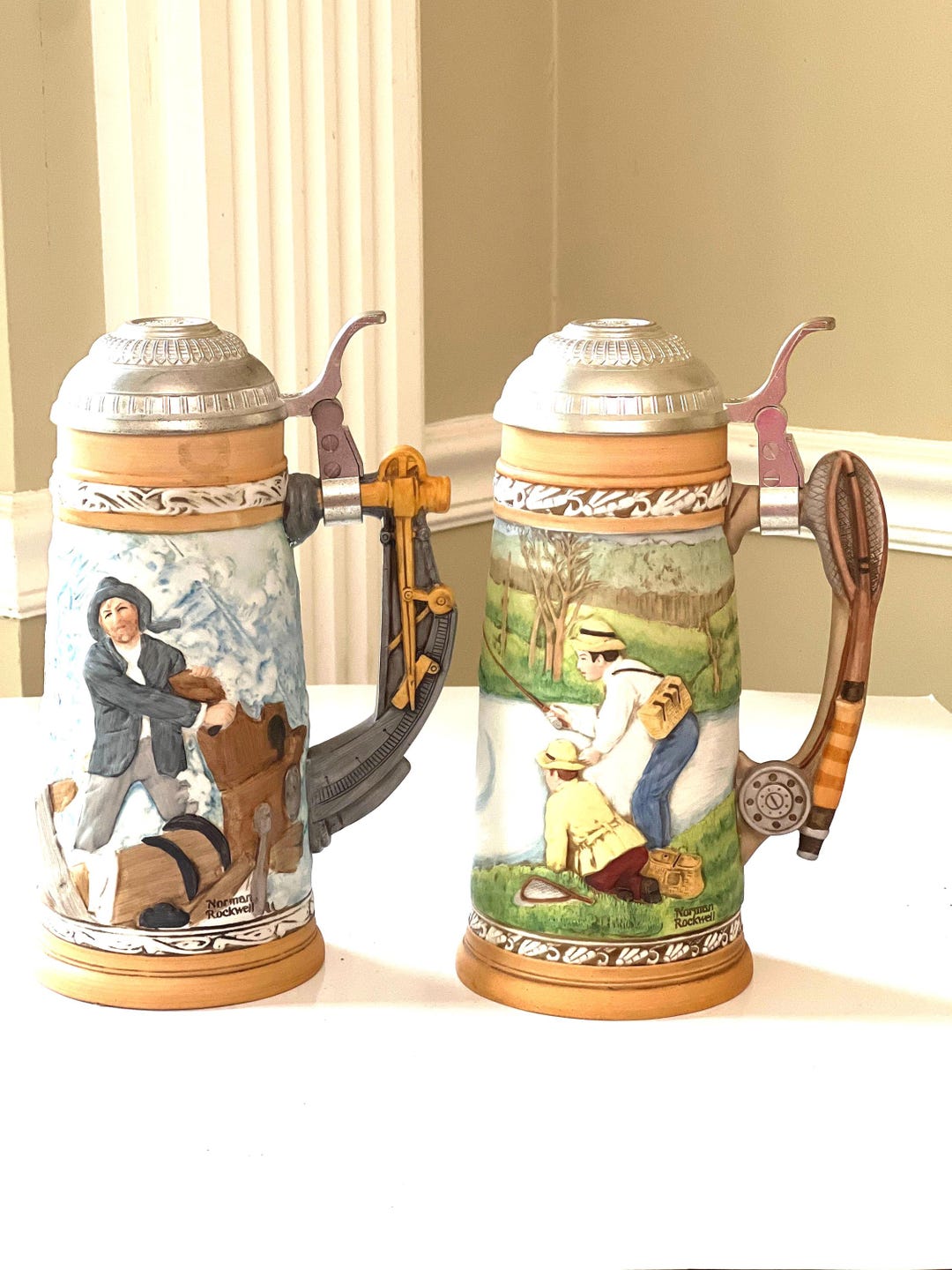 Vintage Norman Rockwell Collectible Beer Stein: Fishin' Pal