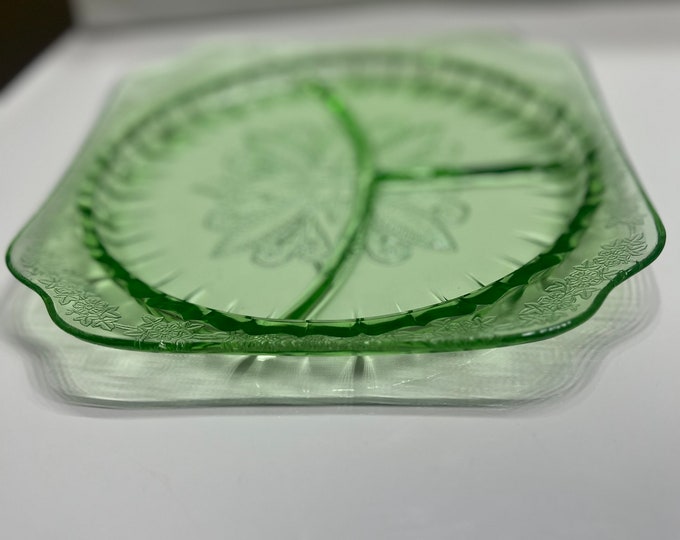 Jeannette Glass Adam Green Relish Plate, Three-Section Adam Relish Plate
