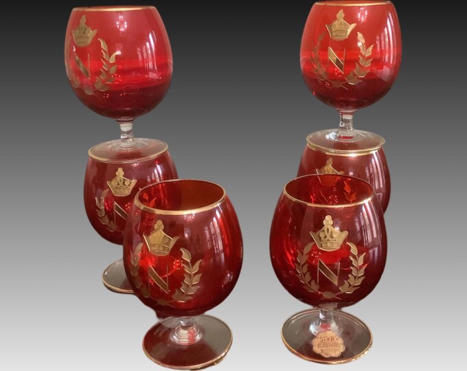 SIVA m. Indovino Venezia Red Cordial Glasses, cognac, brandy, Liquor Goblets