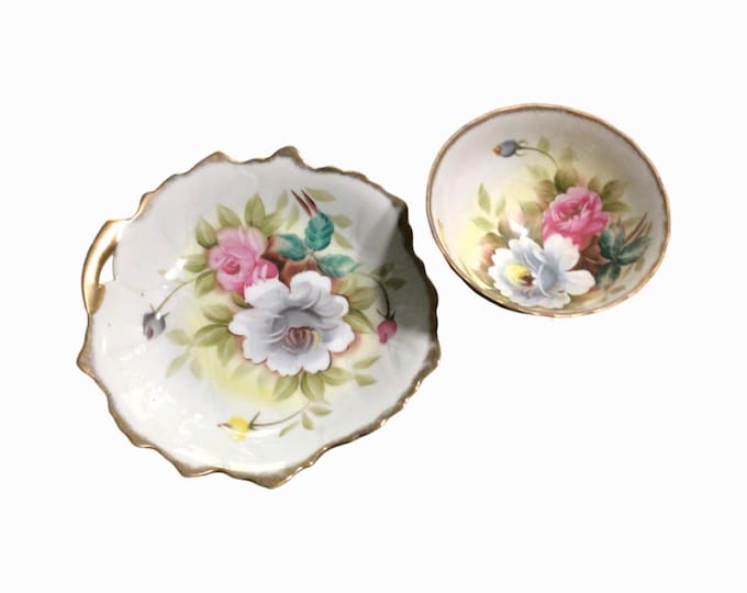 Vintage Lenwile Ardalt Candy Dish 6200N Floral Footed Bowl and Dish