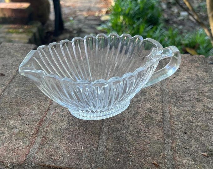 Vintage Mikasa Royal Suite Gravy Boat: Scalloped Glass Serving Bowl