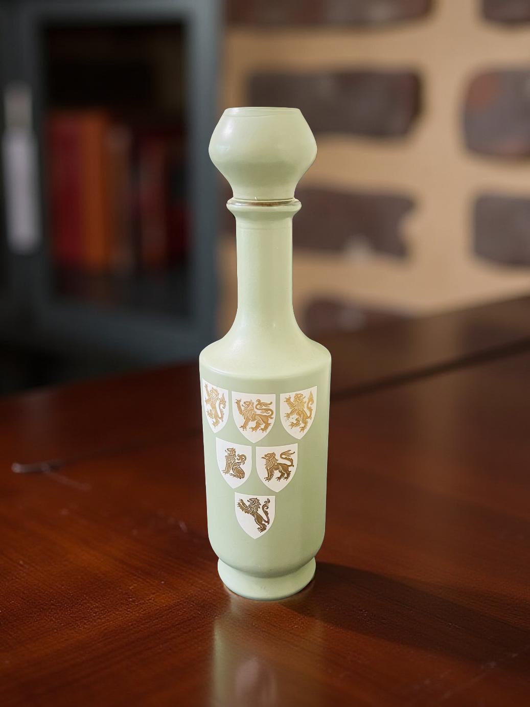 1963 Old Fitzgerald Bourbon Decanter: Wedgwood Green & Gold Lion