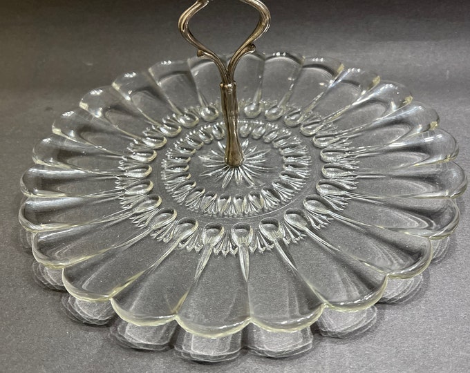 Indiana Glass Sandwich Tray with chrome Handle