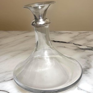 Vintage Glass Wine Decanter with Silver Neck