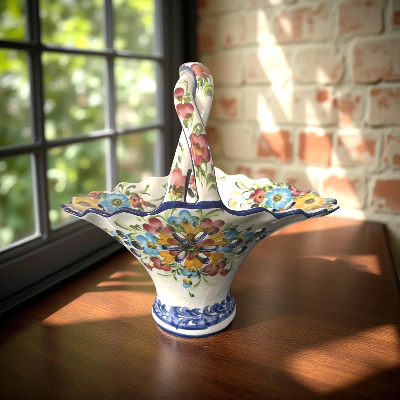 Jay Willfred Andrea by Sadek Ceramic Basket Vase Hand Painted