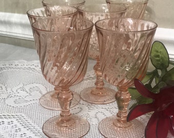 Rosaline Pink Optic Swirl Wine and Water Goblets by Cristal ‘Arque-Durand